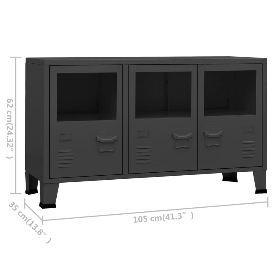 Dressoir industrieel 105x35x62 cm metaal en glas antracietkleur
