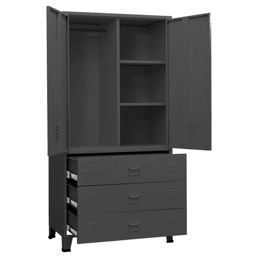 Kledingkast industrieel 90x50x180 cm metaal antracietkleurig Antraciet