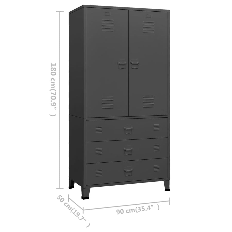 Kledingkast industrieel 90x50x180 cm metaal antracietkleurig Antraciet