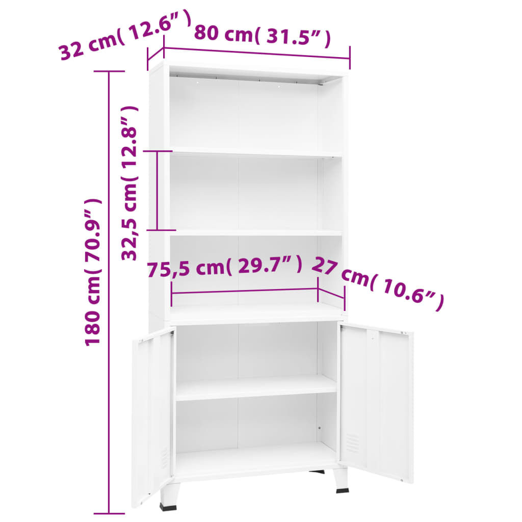 Boekenkast Industrieel 80X32X180 Cm Staal Wit