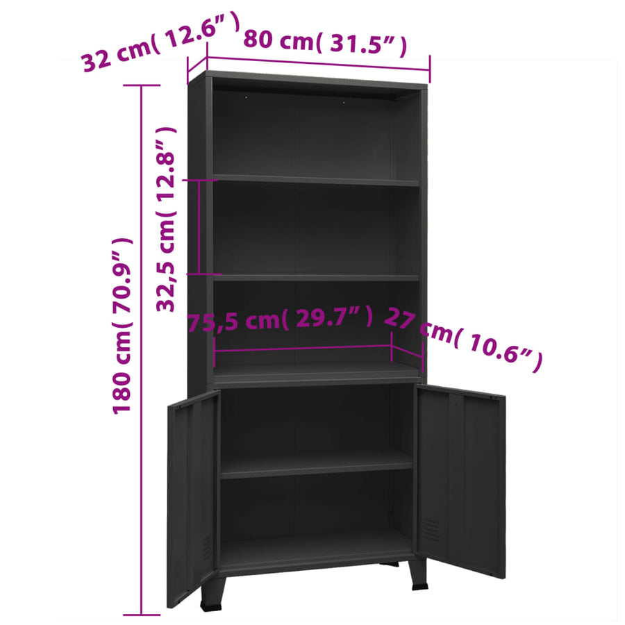 Boekenkast industrieel 80x32x180 cm staal antracietkleurig
