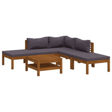 6-Delige Loungeset Met Kussens Massief Acaciahout Donkergrijs hoek + 2x midden + 2x voetensteun + Tafel