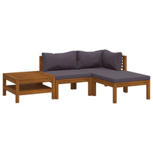 4-Delige Loungeset Met Kussens Massief Acaciahout Donkergrijs hoek + midden + voetensteun + Tafel