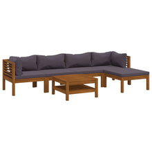 7-Delige Loungeset Met Kussens Massief Acaciahout Donkergrijs 2x hoek + 2x midden + Fauteuil + voetensteun + Tafel