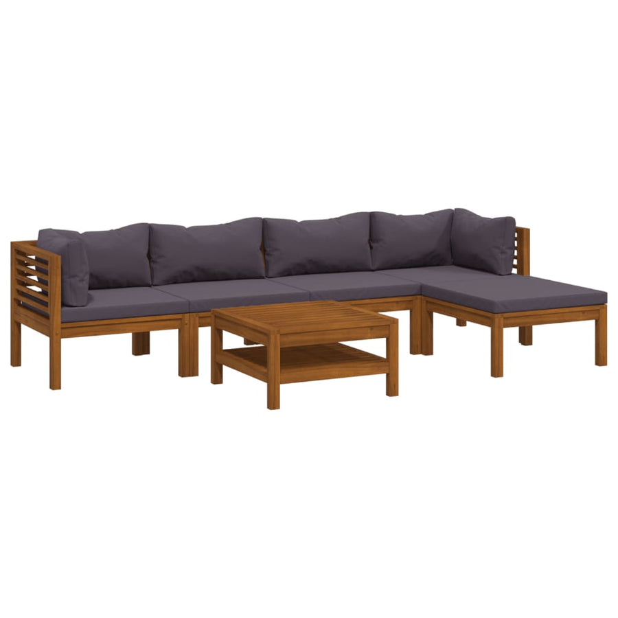 7-Delige Loungeset Met Kussens Massief Acaciahout Donkergrijs 2x hoek + 2x midden + Fauteuil + voetensteun + Tafel