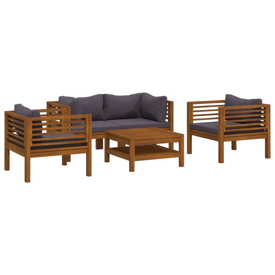 5-Delige Loungeset Met Kussens Massief Acaciahout Donkergrijs 2x hoek + 2x Fauteuil + Tafel