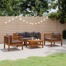 5-Delige Loungeset Met Kussens Massief Acaciahout Donkergrijs 2x hoek + 2x Fauteuil + Tafel