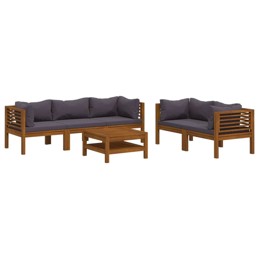 6-Delige Loungeset Met Kussens Massief Acaciahout Donkergrijs 4x hoek + midden + Tafel