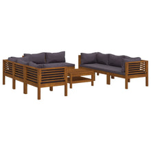 9-Delige Loungeset Met Kussens Massief Acaciahout Donkergrijs 4x hoek + 4x midden + Tafel
