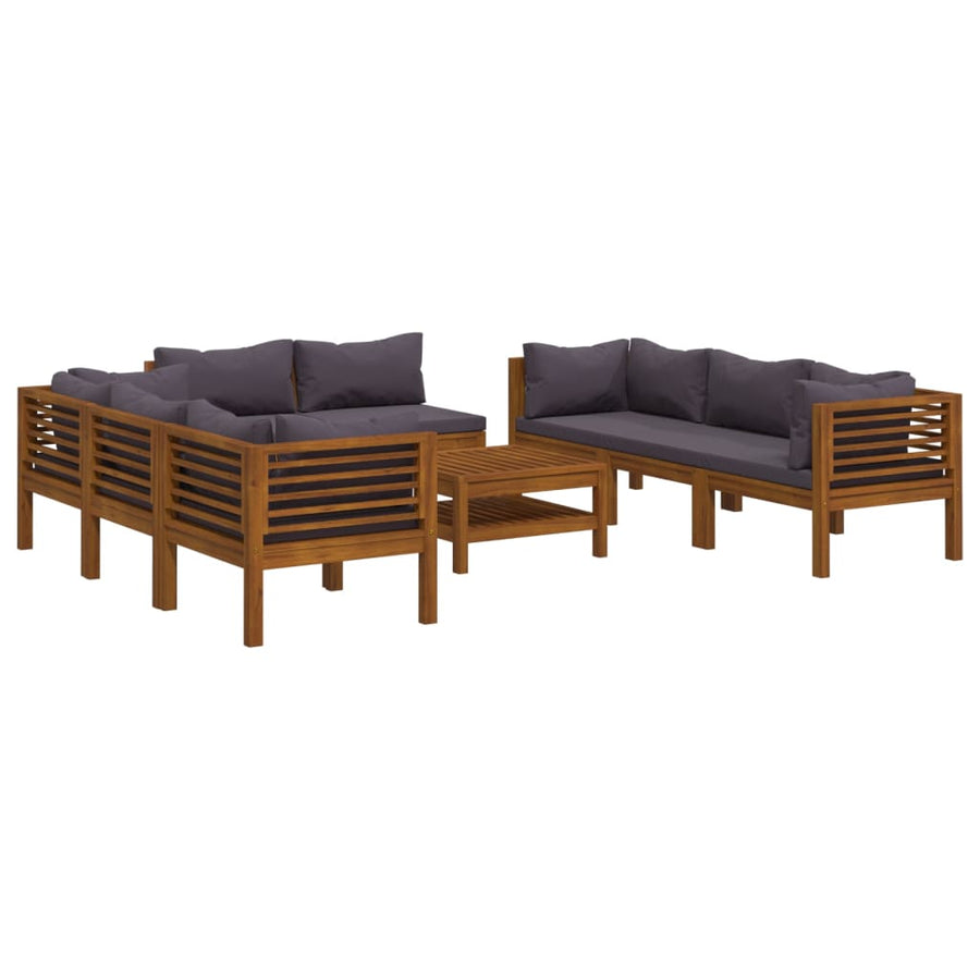 9-Delige Loungeset Met Kussens Massief Acaciahout Donkergrijs 4x hoek + 4x midden + Tafel