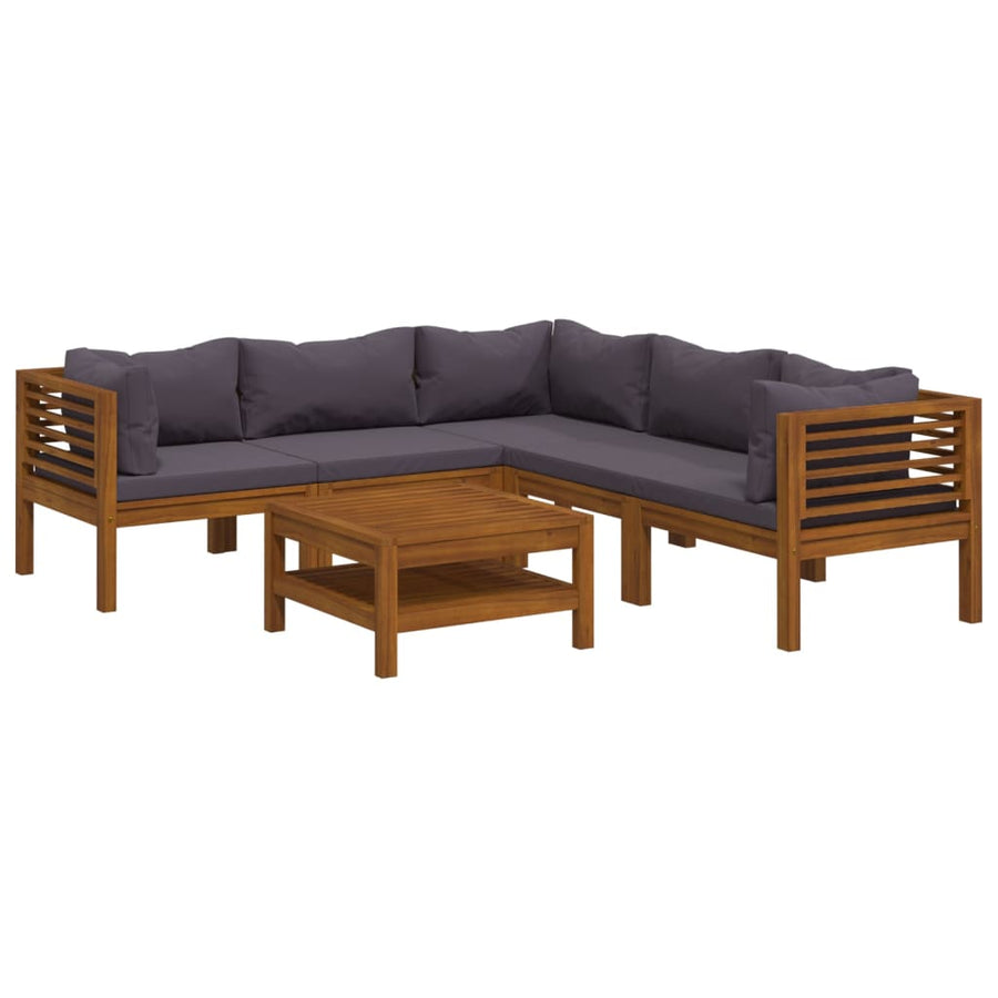 6-Delige Loungeset Met Kussens Massief Acaciahout Donkergrijs 3x hoek + 2x midden + Tafel