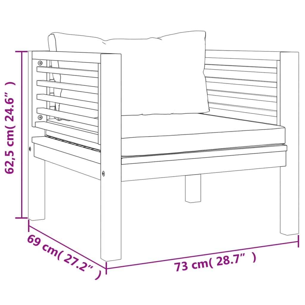 7-Delige Loungeset Met Kussens Massief Acaciahout Donkergrijs 3x hoek + 2x midden + Fauteuil + Tafel