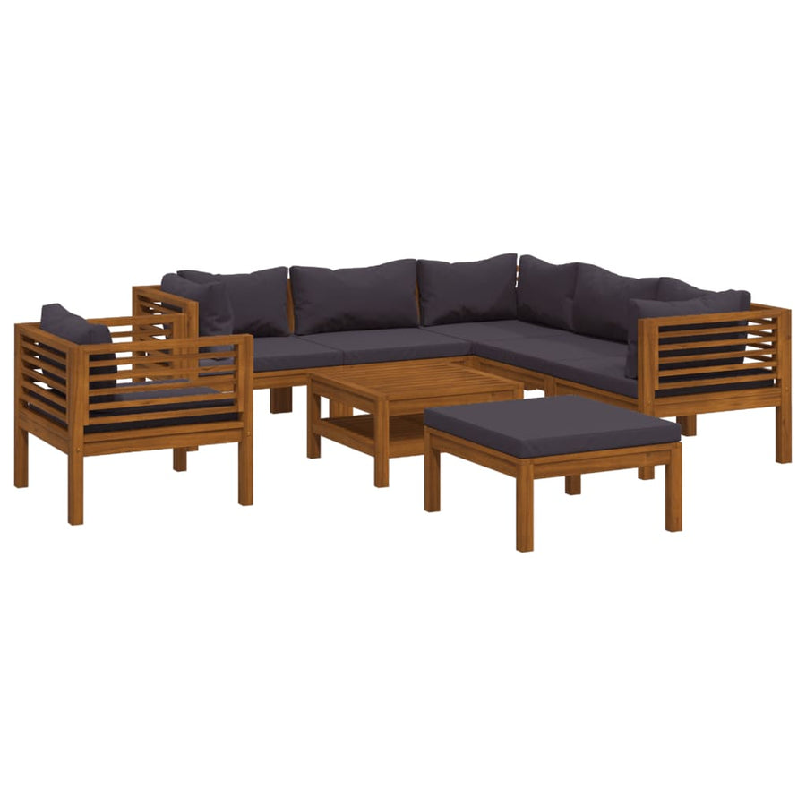 8-Delige Loungeset Met Kussens Massief Acaciahout Donkergrijs 3x hoek + 2x midden + Fauteuil + voetensteun + Tafel