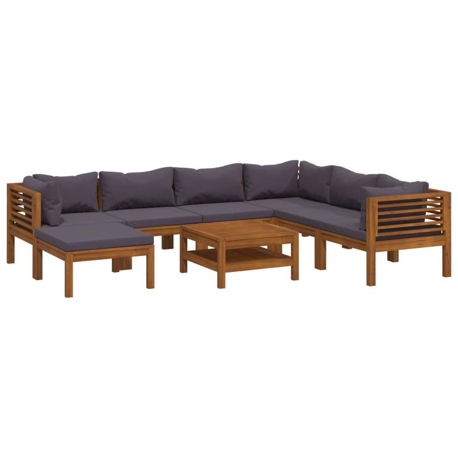 8-Delige Loungeset Met Kussens Massief Acaciahout Donkergrijs 3x hoek + 3x midden + voetensteun + Tafel