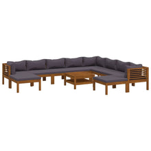 -Delige Loungeset Met Kussens Massief Acaciahout Donkergrijs 3x hoek + 5x midden + 2x voetensteun + Tafel