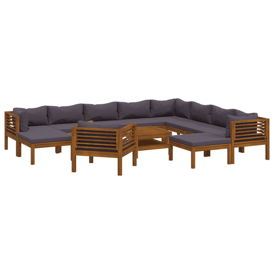 2-Delige Loungeset Met Kussens Massief Acaciahout Donkergrijs 3x hoek + 5x midden + Fauteuil + 2x voetensteun + Tafel