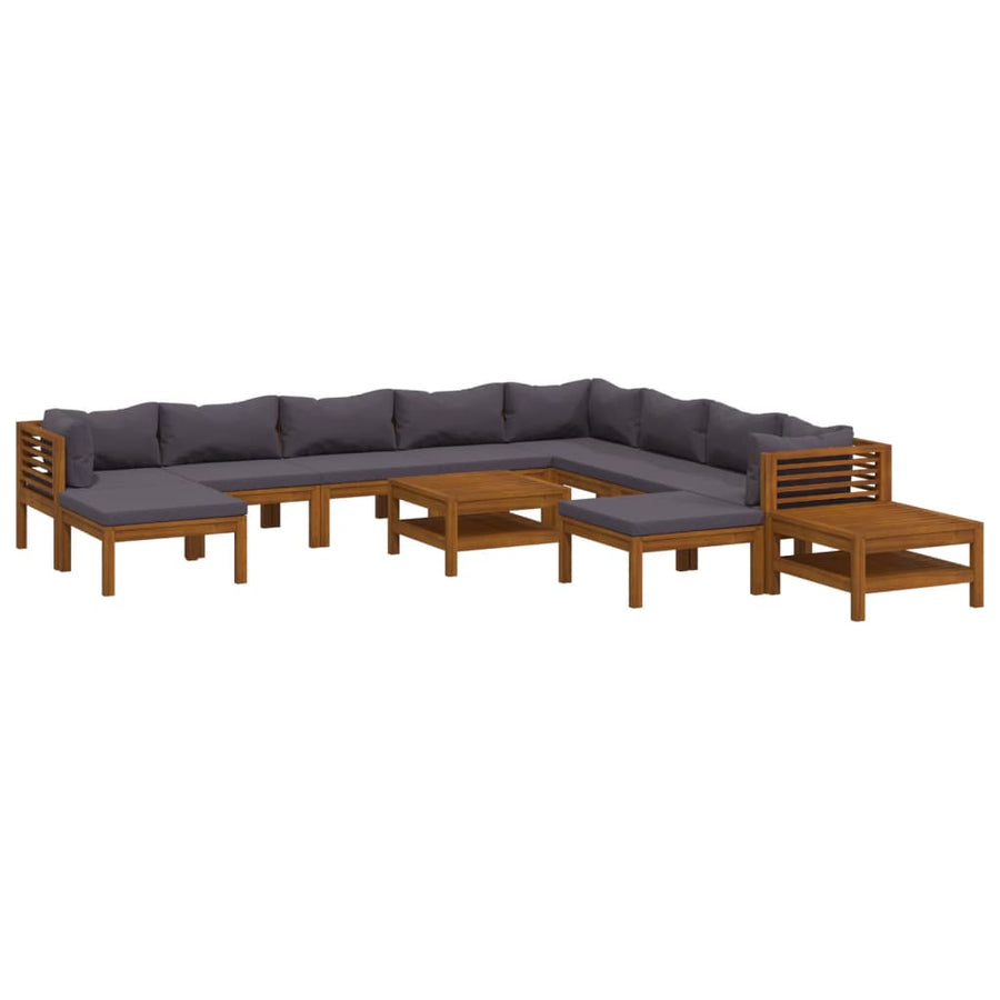 2-Delige Loungeset Met Kussens Massief Acaciahout Donkergrijs 3x hoek + 5x midden + 2x voetensteun + 2x Tafel