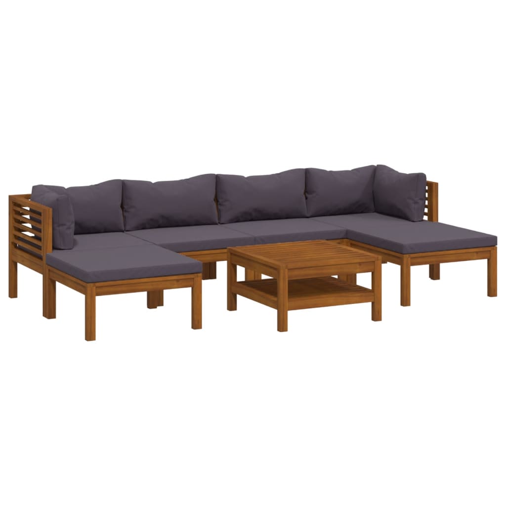7-Delige Loungeset Met Kussens Massief Acaciahout Donkergrijs 2x hoek + 2x midden + 2x voetensteun + Tafel