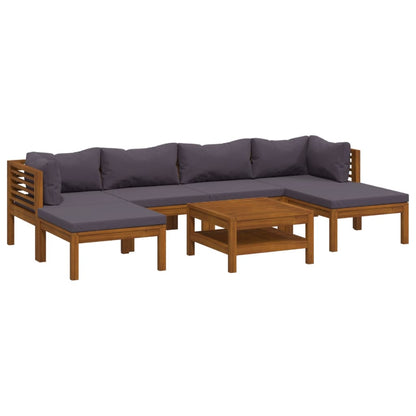 7-Delige Loungeset Met Kussens Massief Acaciahout Donkergrijs 2x hoek + 2x midden + 2x voetensteun + Tafel