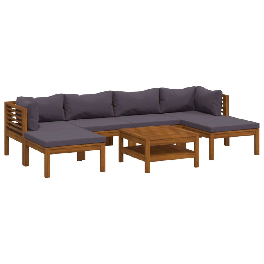 7-Delige Loungeset Met Kussens Massief Acaciahout Donkergrijs 2x hoek + 2x midden + 2x voetensteun + Tafel