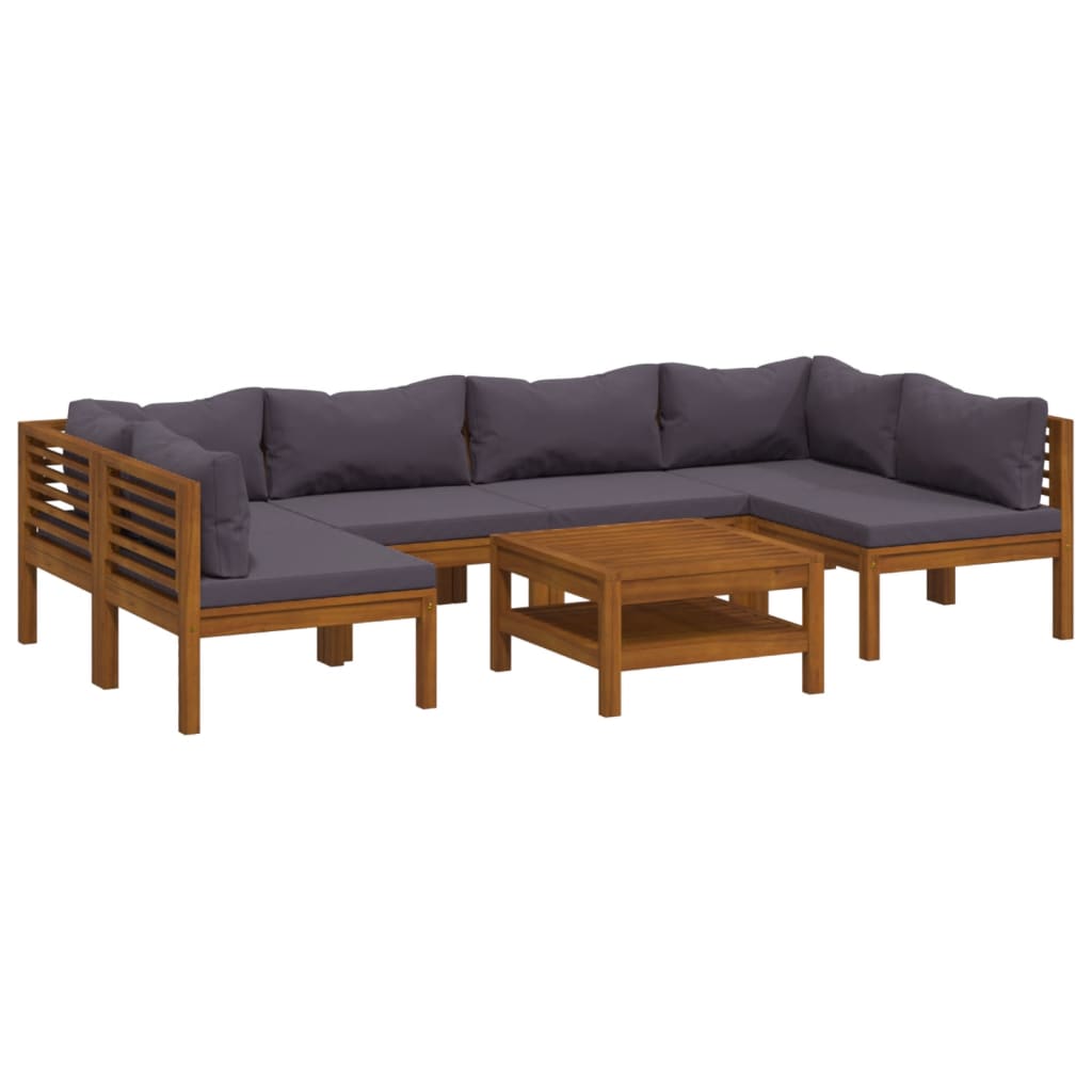 7-Delige Loungeset Met Kussens Massief Acaciahout Donkergrijs 2x hoek + 4x midden + Tafel