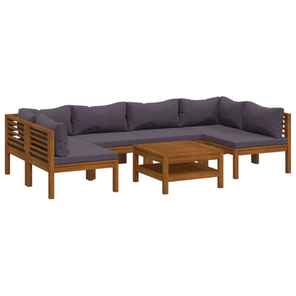 7-Delige Loungeset Met Kussens Massief Acaciahout Donkergrijs 2x hoek + 4x midden + Tafel