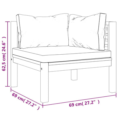6-Delige Loungeset Met Kussens Massief Acaciahout Donkergrijs hoek + 3x midden + voetensteun + Tafel