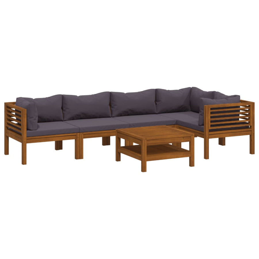 6-Delige Loungeset Met Kussens Massief Acaciahout Donkergrijs 2x midden + 3x hoek + Tafel