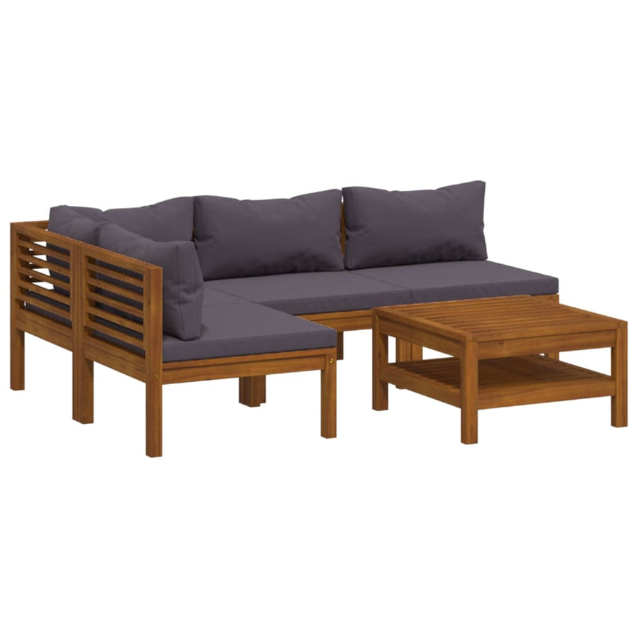 5-Delige Loungeset Met Kussens Massief Acaciahout Donkergrijs hoek + 3x midden + Tafel