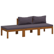 3-Delige Loungeset Met Kussens Massief Acaciahout Donkergrijs 2x midden + voetensteun