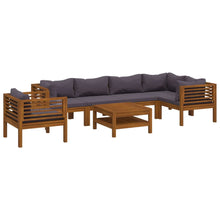 7-Delige Loungeset Met Kussens Massief Acaciahout Donkergrijs 2x midden + 3x hoek + Fauteuil + Tafel
