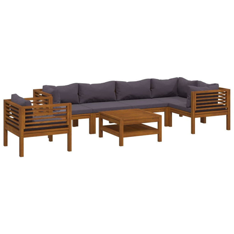 7-Delige Loungeset Met Kussens Massief Acaciahout Donkergrijs 2x midden + 3x hoek + Fauteuil + Tafel