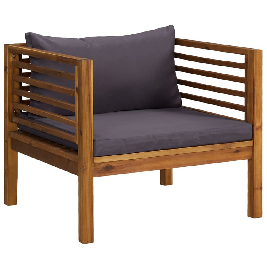 7-Delige Loungeset Met Kussens Massief Acaciahout Donkergrijs 2x midden + 3x hoek + Fauteuil + Tafel