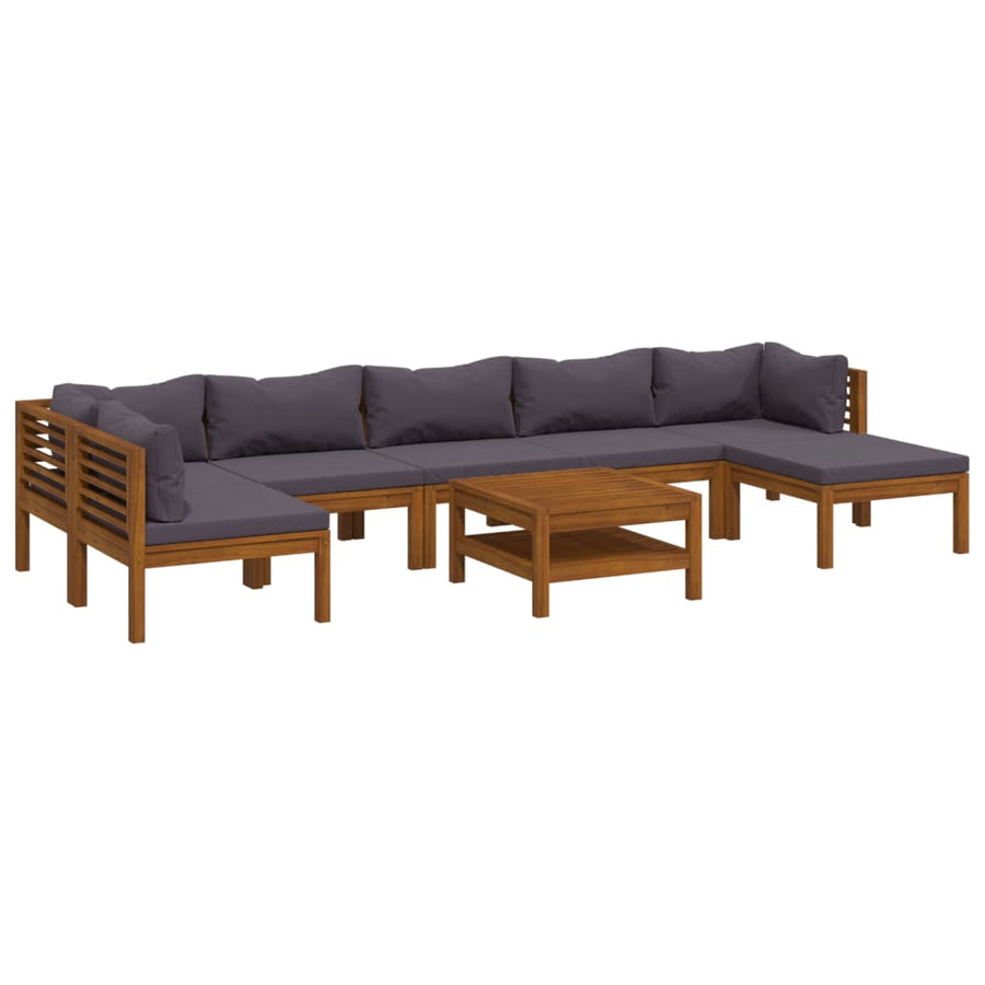 8-Delige Loungeset Met Kussens Massief Acaciahout Donkergrijs 2x hoek + 4x midden + voetensteun + Tafel