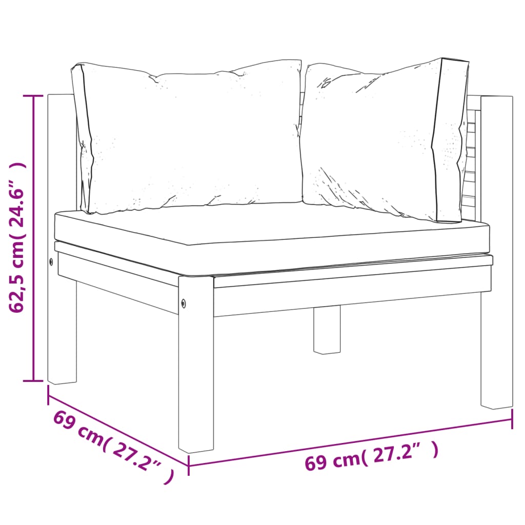 8-Delige Loungeset Met Kussens Massief Acaciahout Donkergrijs 2x hoek + 4x midden + voetensteun + Tafel
