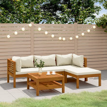 5-Delige Loungeset Met Kleurige Kussens Massief Acaciahout Crème 2x hoek + midden + voetensteun + Tafel