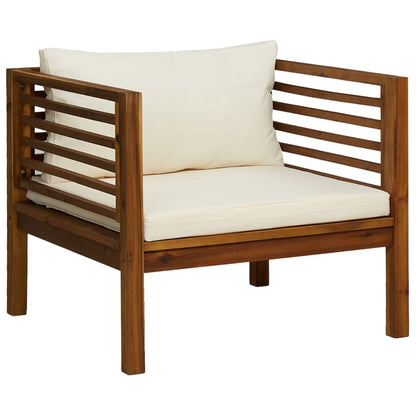 6-Delige Loungeset Met Crèmekleurige Kussens Massief Acaciahout 1 2x hoek + midden + Fauteuil + voetensteun + Tafel