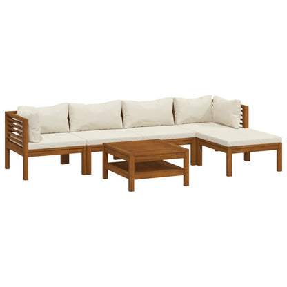 6-Delige Loungeset Met Kleurige Kussens Massief Acaciahout Crème 2x hoek + 2x midden + voetensteun + Tafel