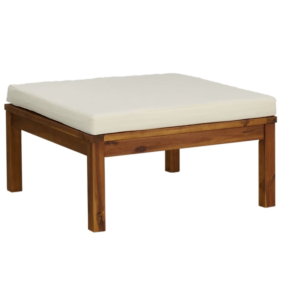 7-Delige Loungeset Met Crèmekleurige Kussens Massief Acaciahout 2x hoek + 2x midden + Fauteuil + voetensteun + Tafel