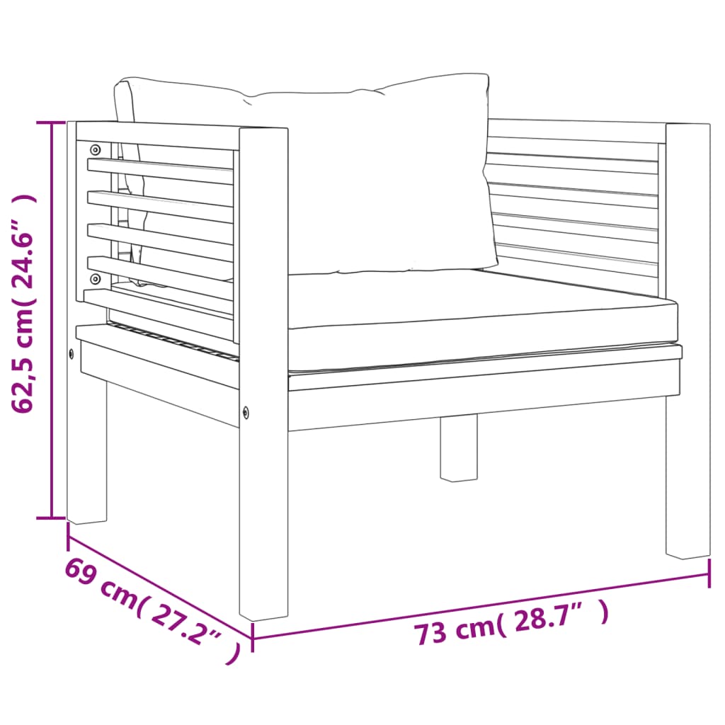 5-Delige Loungeset Met Crèmekleurige Kussens Massief Acaciahout 1 2x hoek + 2x Fauteuil + Tafel