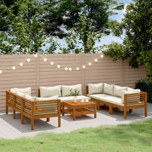 9-Delige Loungeset Met Kleurige Kussens Massief Acaciahout Crème 4x hoek + 4x midden + Tafel