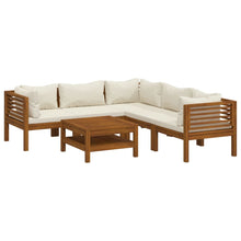 6-Delige Loungeset Met Kleurige Kussens Massief Acaciahout Crème 3x hoek + 2x midden + Tafel