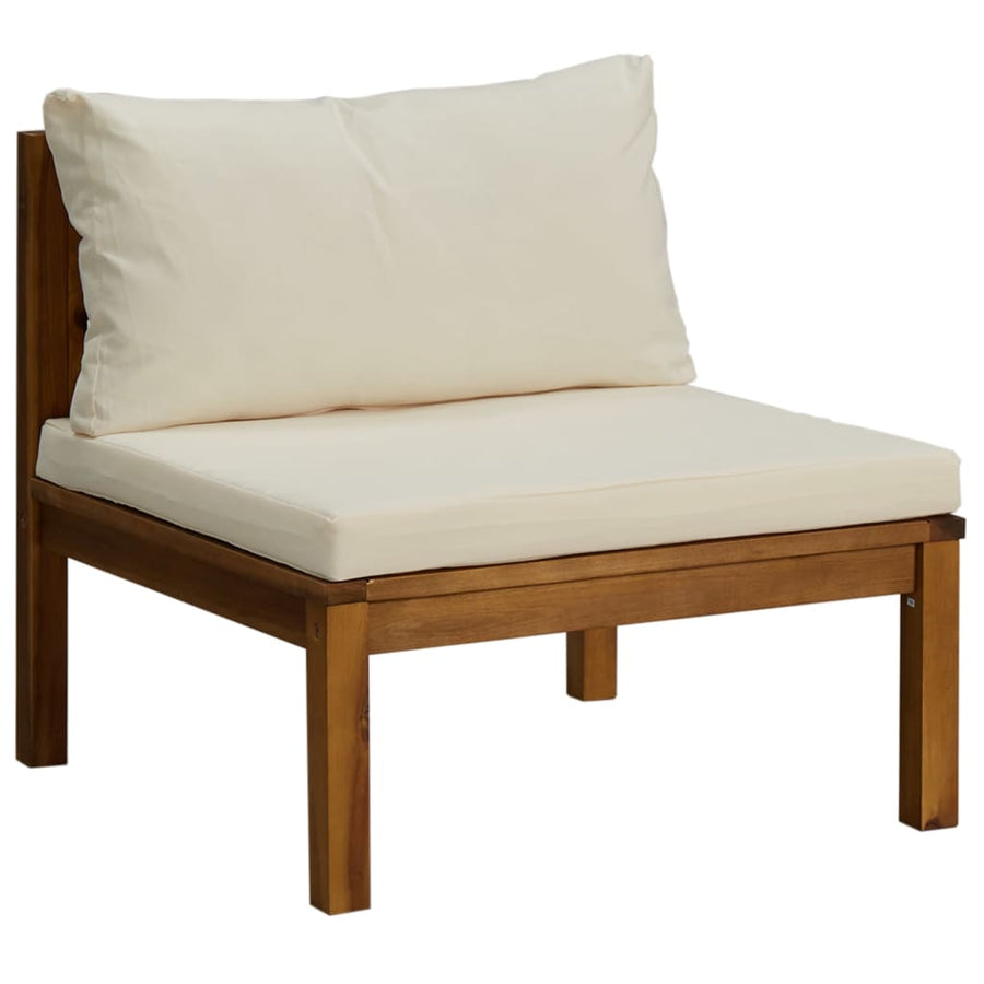 7-Delige Loungeset Met Crèmekleurige Kussens Massief Acaciahout 1 3x hoek + 2x midden + Fauteuil + Tafel
