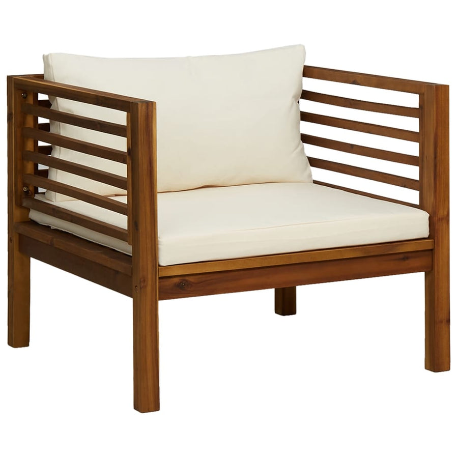 7-Delige Loungeset Met Crèmekleurige Kussens Massief Acaciahout 1 3x hoek + 2x midden + Fauteuil + Tafel