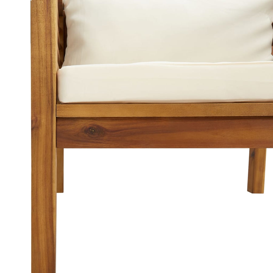 7-Delige Loungeset Met Crèmekleurige Kussens Massief Acaciahout 1 3x hoek + 2x midden + Fauteuil + Tafel