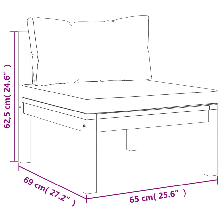 7-Delige Loungeset Met Crèmekleurige Kussens Massief Acaciahout 1 3x hoek + 2x midden + Fauteuil + Tafel