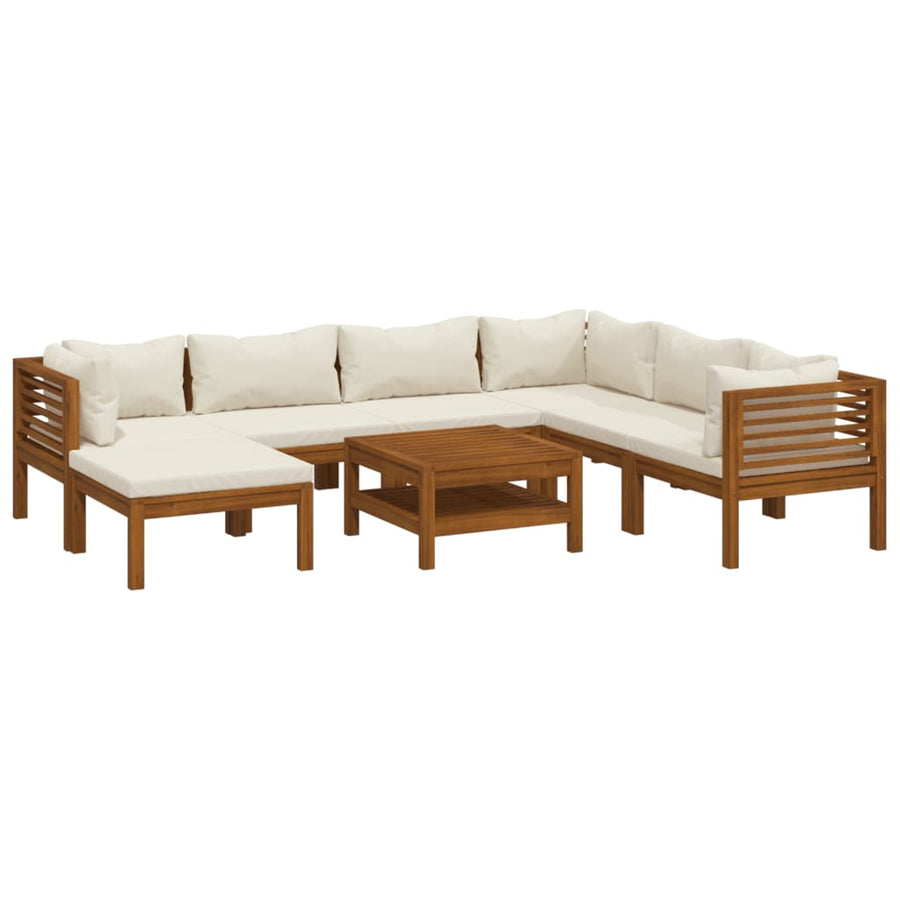 8-Delige Loungeset Met Kleurige Kussens Massief Acaciahout Crème 3x hoek + 3x midden + voetensteun + Tafel