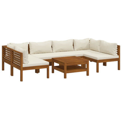 7-Delige Loungeset Met Kleurige Kussens Massief Acaciahout Crème 2x hoek + 4x midden + Tafel