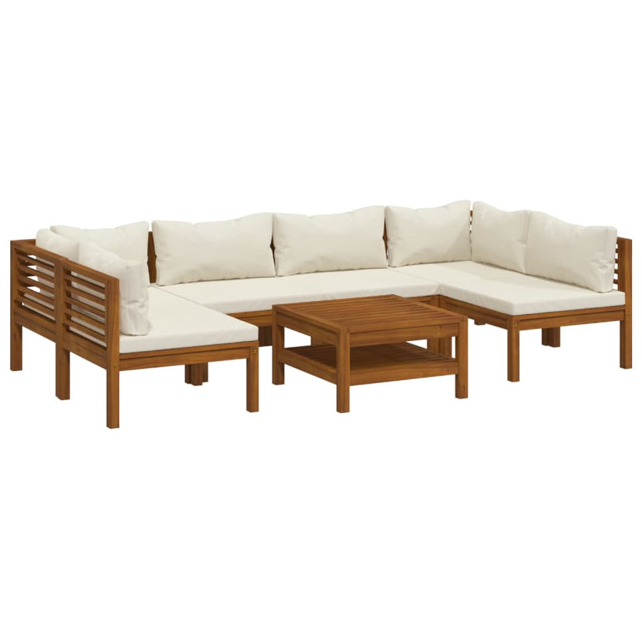 7-Delige Loungeset Met Kleurige Kussens Massief Acaciahout Crème 2x hoek + 4x midden + Tafel