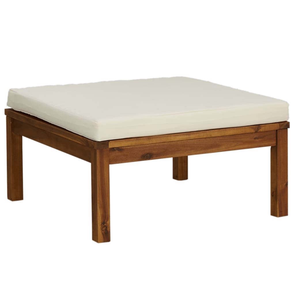 6-Delige Loungeset Met Kleurige Kussens Massief Acaciahout Crème hoek + 3x midden + voetensteun + Tafel